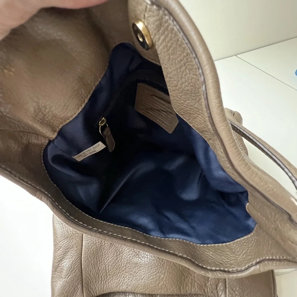 Coach Madison Pebble Taupe/Brown Large Leather Shoulder Bag Minimalist